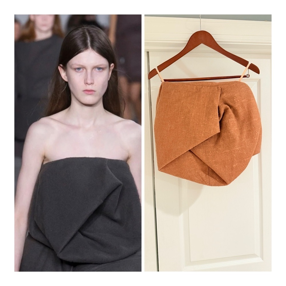 Rick Owens Beige Wool/Linen Draped ‘Scrunch’ Bustier Corset Crop Top NWT